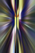Multicolored abstract starburst with radial blur of rays and glowing yellow core split by a vertical green band, for themes of perception, spectral mystery, or futuristic travel at high speed